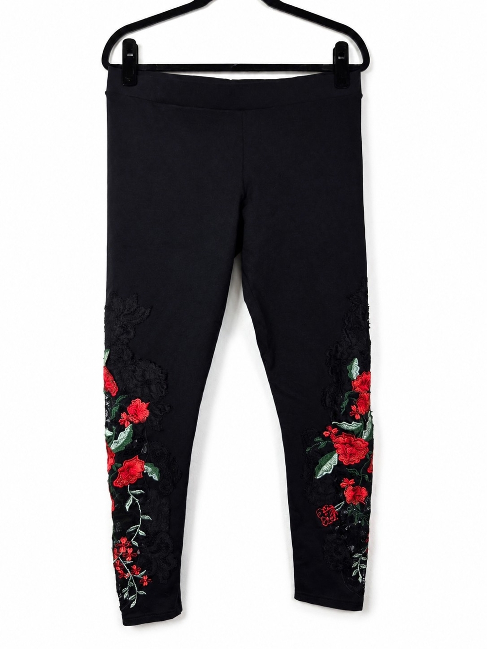 BrazilRoxx XL Black Rose Embroidered Lace Leggings Y2K Boho Whimsigoth Capri